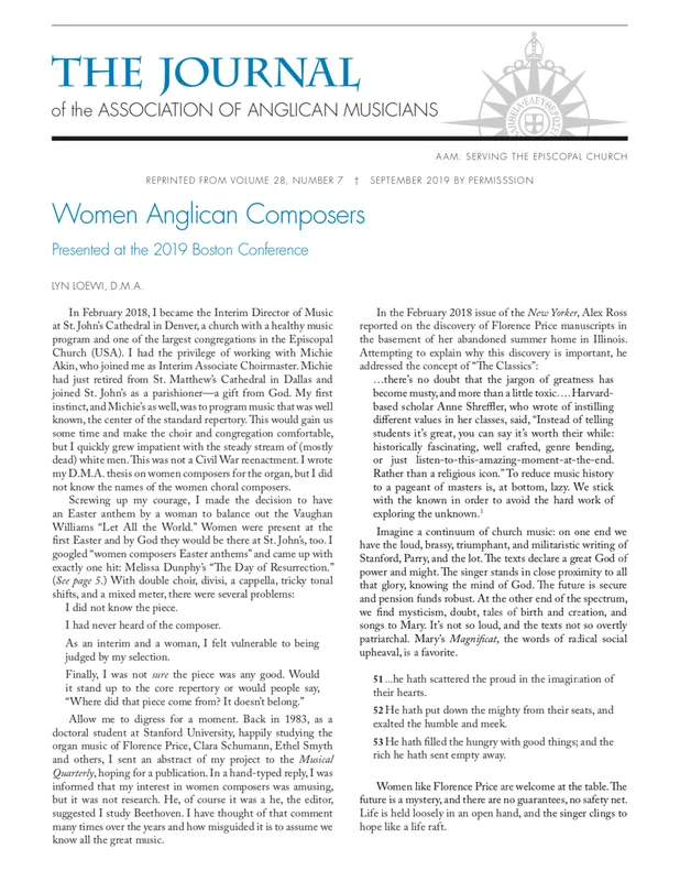 Cover of The Journal of the Association of Anglican Musicians, September 2019